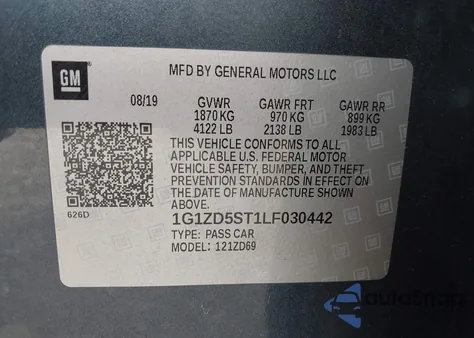 2020 Chevrolet Malibu Fwd Lt z USA, uszkodzony, nr VIN 1G1ZD5ST1LF030442